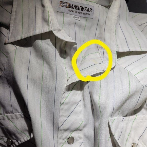 Ranchwear Mens Shirt Button Up Long Sleeve Chest Pockets Stiped Ivory 16.5 33 - Picture 13 of 13